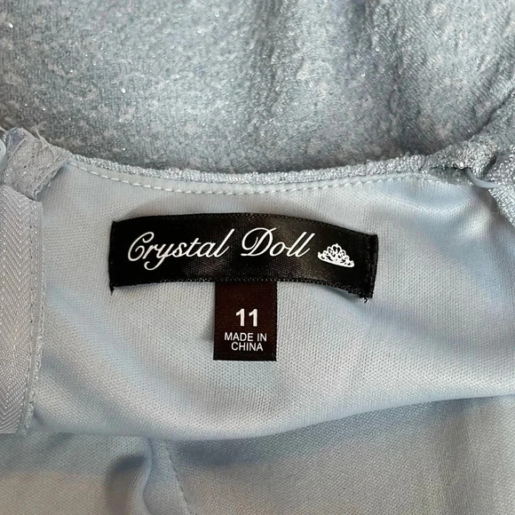 Lurex Ruched Sleeveless whimsical Gown in Pastel Blue prom swiftie - Picture 7 of 8